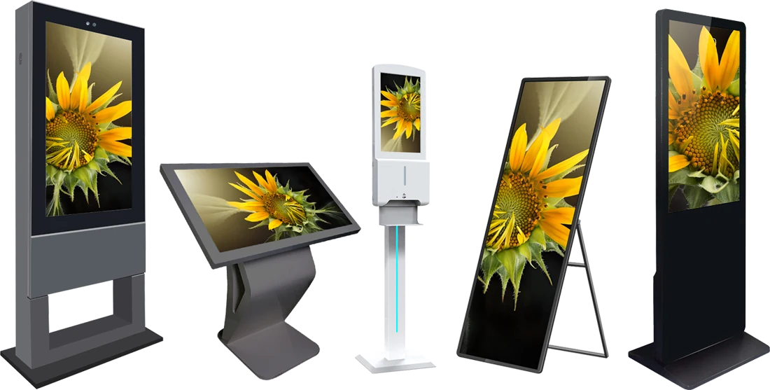 Ponuka digitálnych panelov: vonkajší totem, navigačný kiosk, iSanitizer, digitálne áčko a Extra Touch